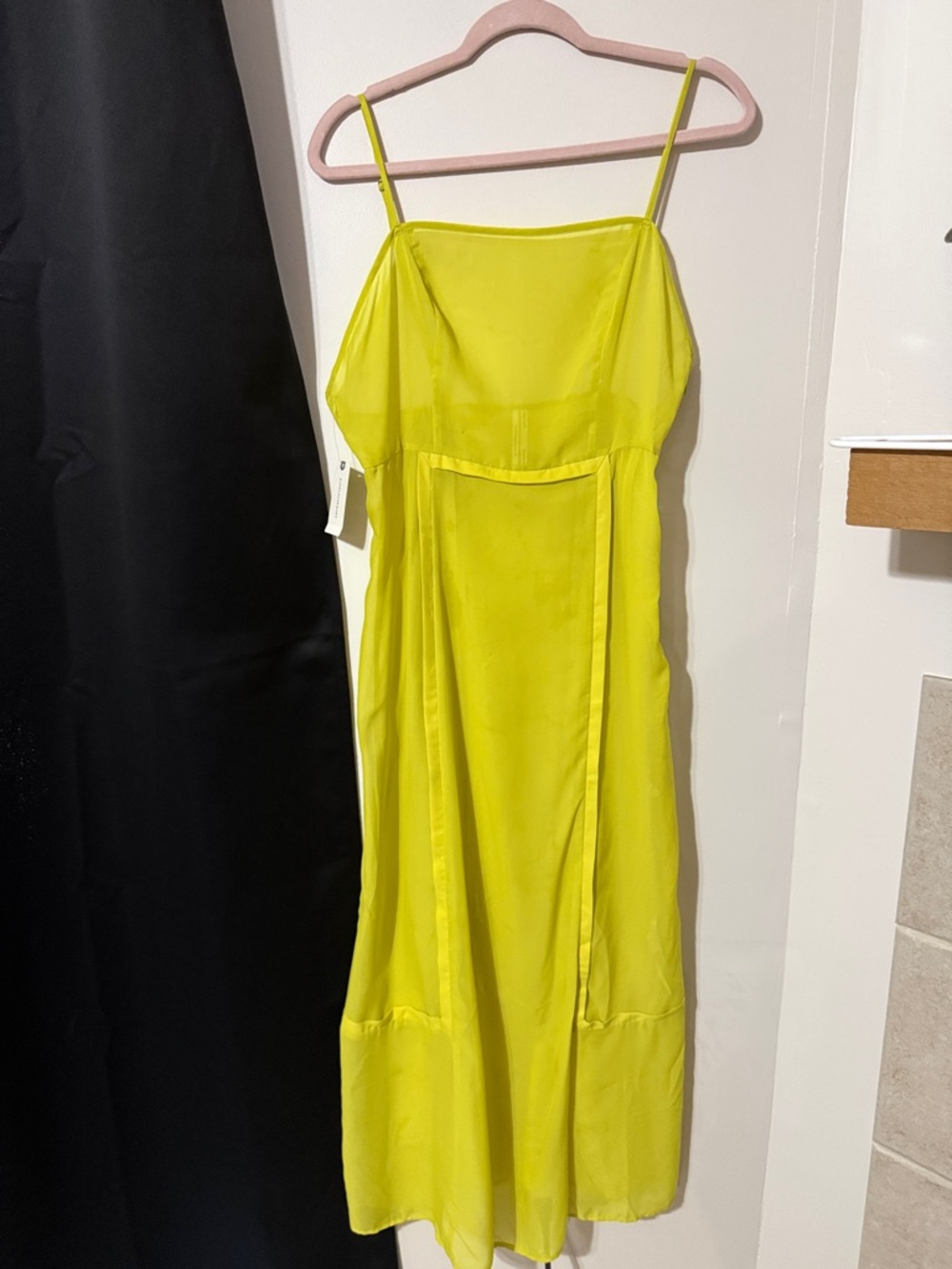 Anthropologie Neon Yellow Slip Midi Dress